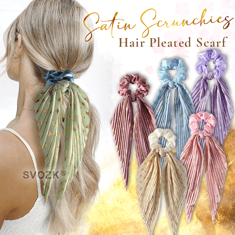 SVOZK® Satin Scrunchies Hair Pleated Scarf – Daccecandy