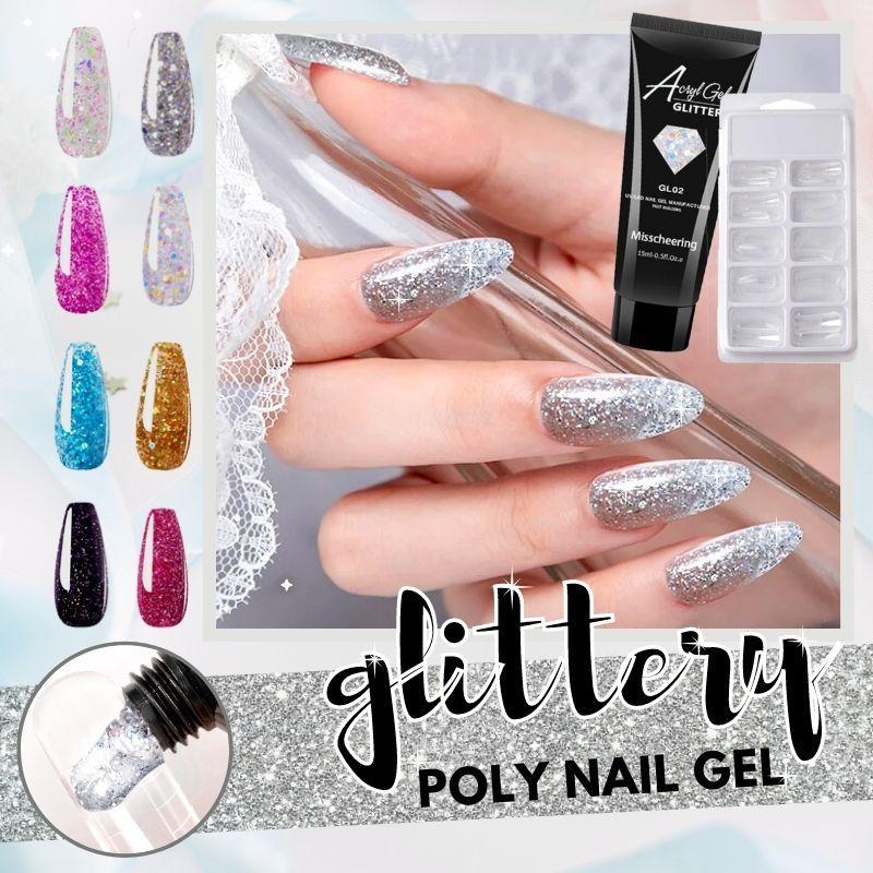 Glittery Poly Nail Gel Nails starryhome 